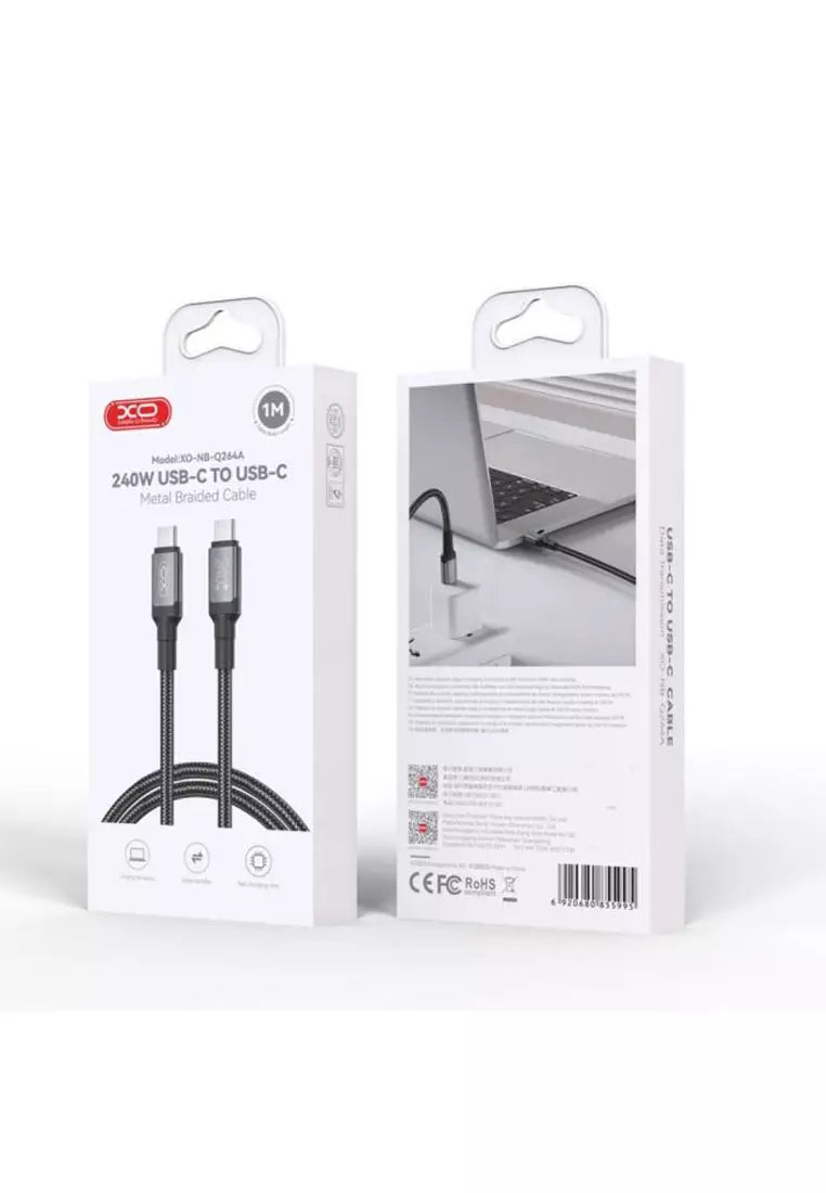 XO PD 240W Braided Type C to Type C Cable 1m